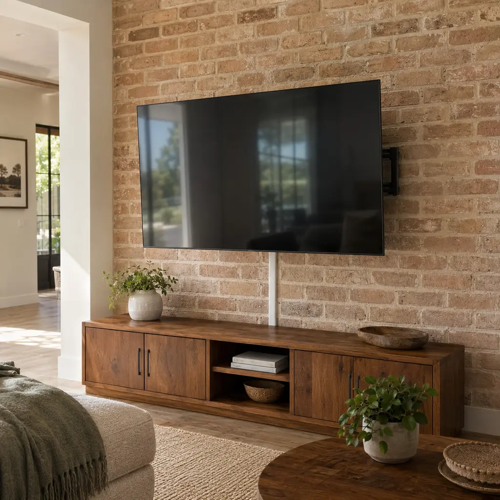 Large television securely mounted in a modern room